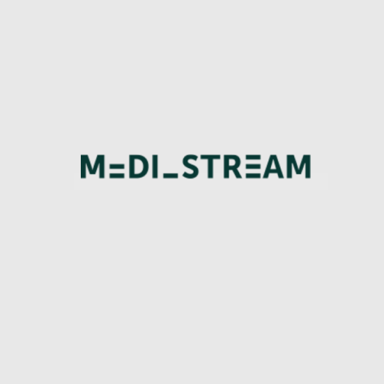Mediestream logo på grå-grøn baggrund